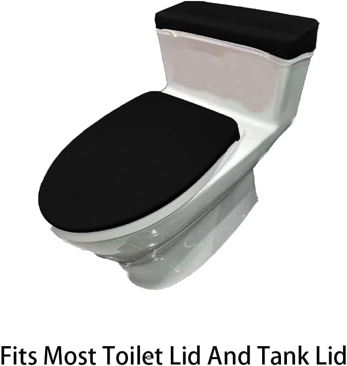 Madeals Velvet Toilet Lid Cover and Tank Lid Cover with Memory Foam Toilet Mat 3 Piece Toilet Contour Mat Set Black - Image 4